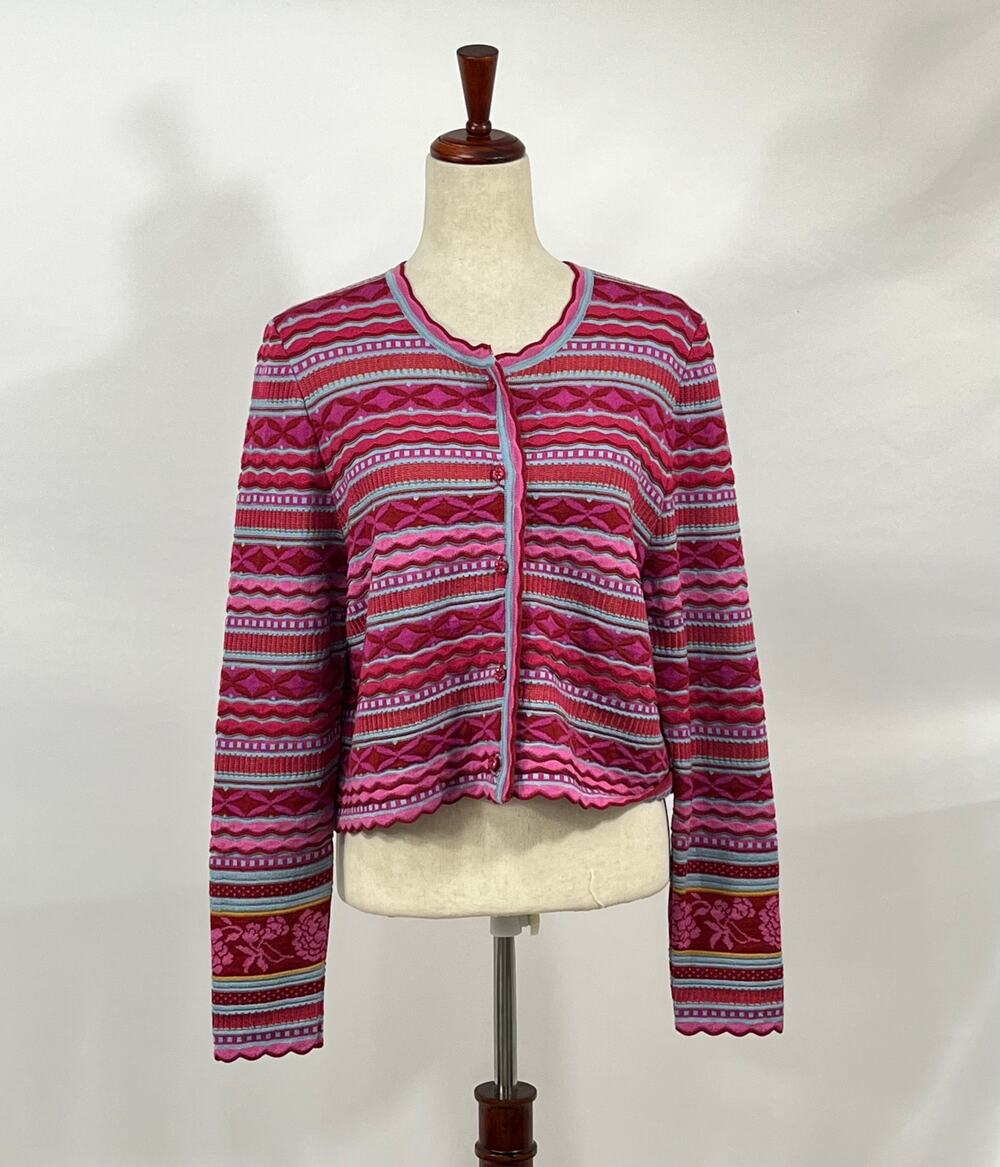 OLEANA Sz XL Pink Red Merino Wool Silk Cardigan Sweater